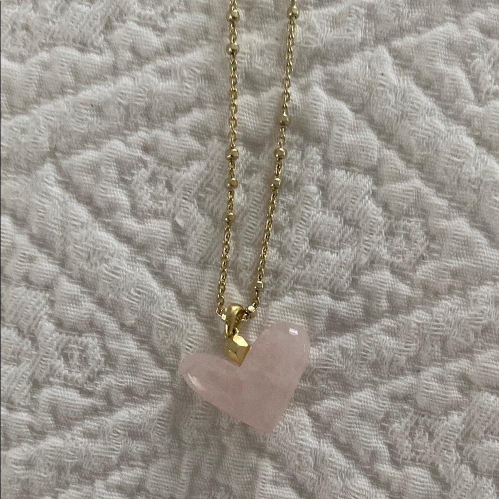 Gold and Pink Heart Pendant Necklace